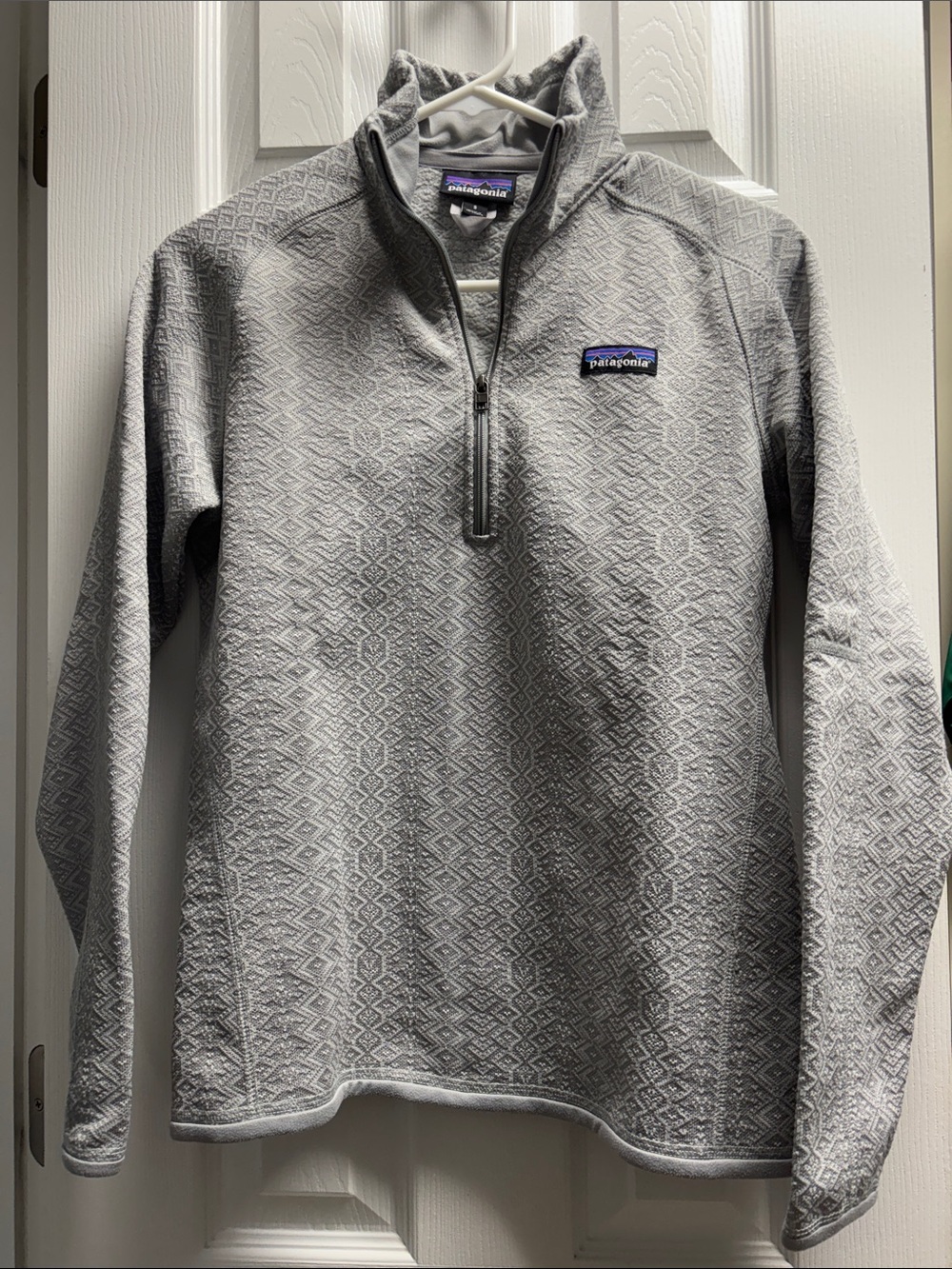 Patagonia Light Gray Diamond-Text Quarter-Zip Pullover